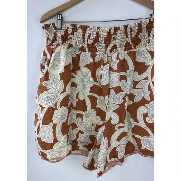 Boden Linen Shirred Waist Shorts Smocked Pull On Vine Coastal US Plus Size 16 18 - Picture 3 of 11